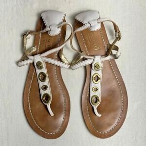 Coach Sieannah Sandals White Leather Straps Flats Women's Size 9 B